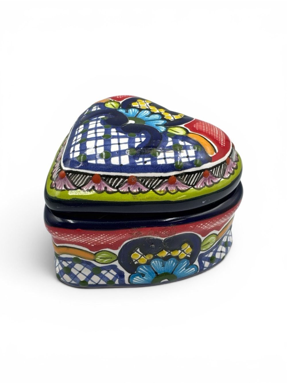 Vintage Arte Talavera Puebla Mexico Heart Trinket Box Hand Painted Lead Free - Picture 1 of 6